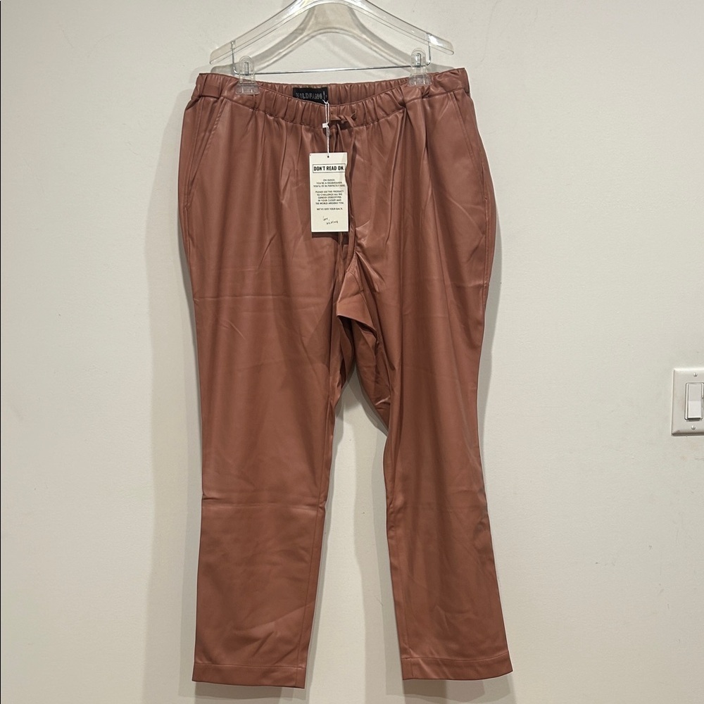 Wildfang Women's Vegan Leather Rose Tan Drawstring Trouser Pants 1X plus new